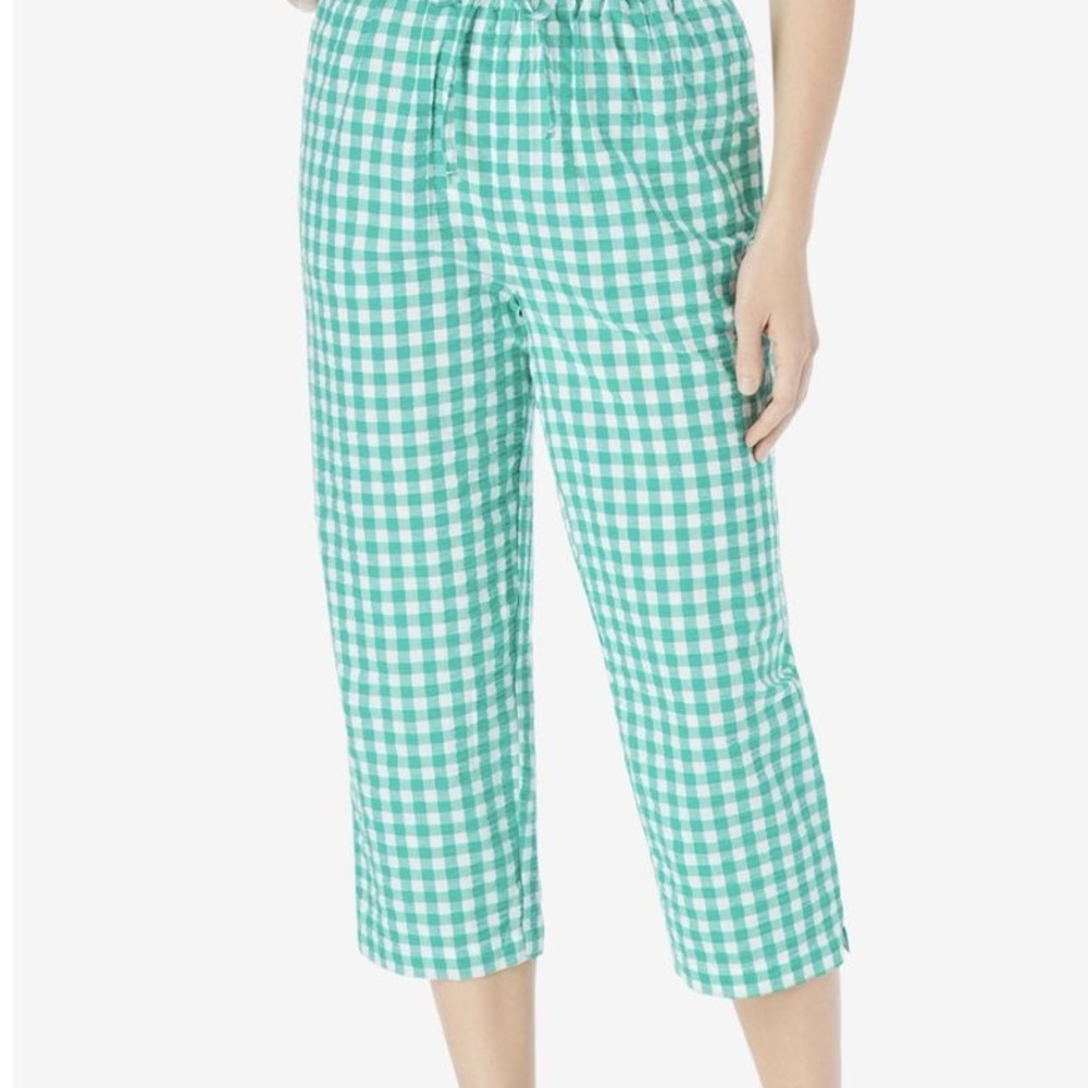 Green Gingham Seersucker Capri Pants